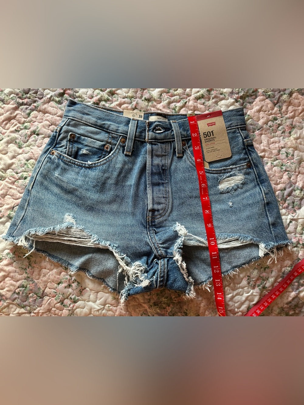 Levi's Light Blue Distressed High-Rise Jean Shorts - Picture 7 of 8
